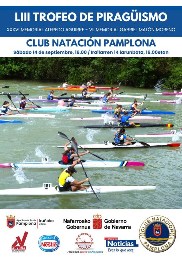Este s&aacute;bado 14 de septiembre 160 pirag&uuml;istas tomar&aacute;n parte en el Trofeo Club Nataci&oacute;n Pamplona